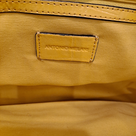 ANTONIO MELANI Vintage Yellow Faux Leather Croc Embossed Shoulder Tote Bag - Picture 7 of 10